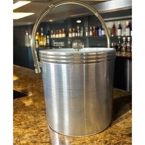 Ice Bucket Preferred Stock Barware Two Tone W/ Lid Silver & Gold Vintage Tawain